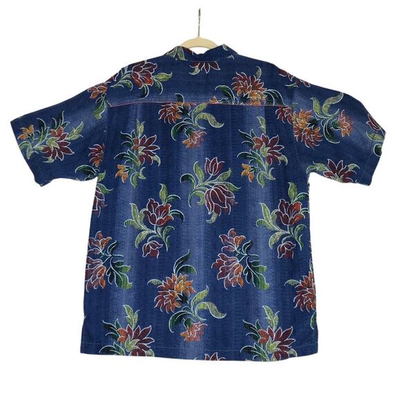 TOMMY BAHAMA Floral Silk Shirt Mens M Blue Short Sleeve Coastal Hawaiian Beach - Picture 3 of 10